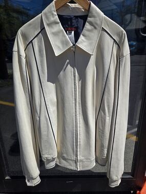Torras Spain Genuine Leather Jacket Mens 46 Large Cream Perforated Jacket